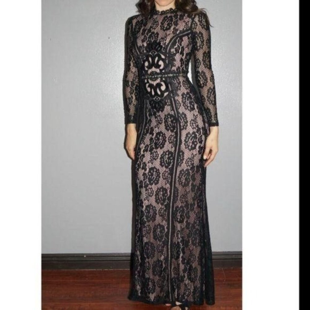 City Studio Black Maxi Dress All over Lace Night Gown Size 0 - Picture 2 of 10